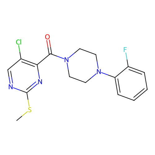 [5-chloro-2-(methylsulfanyl)pyrimidin-4-yl][4-(2-fluorophenyl)piperazin-1-yl]methanone structure