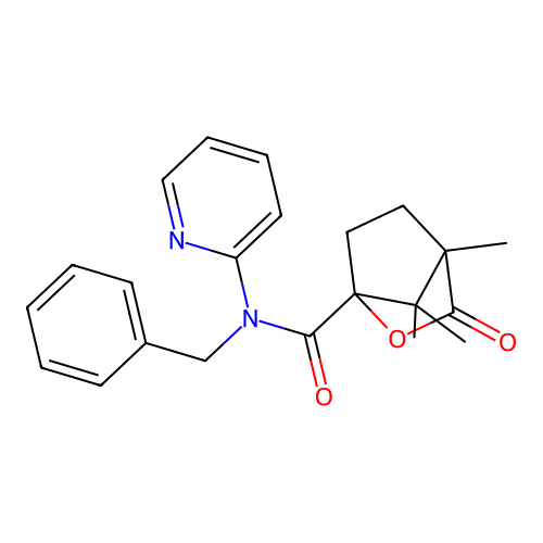 N-benzyl-1,7,7-trimethyl-2-oxo-N-pyridin-2-yl-3-oxabicyclo[2.2.1]heptane-4-carboxamide structure