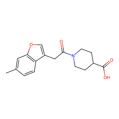 1-[(6-Methyl-1-benzofuran-3-yl)acetyl]piperidine-4-carboxylic acid structure