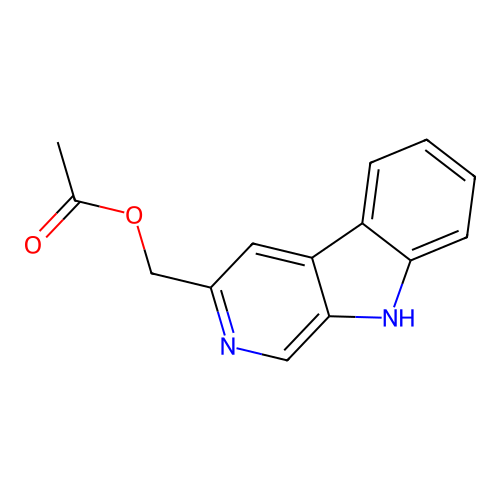 9H-beta-carbolin-3-ylmethyl acetate structure