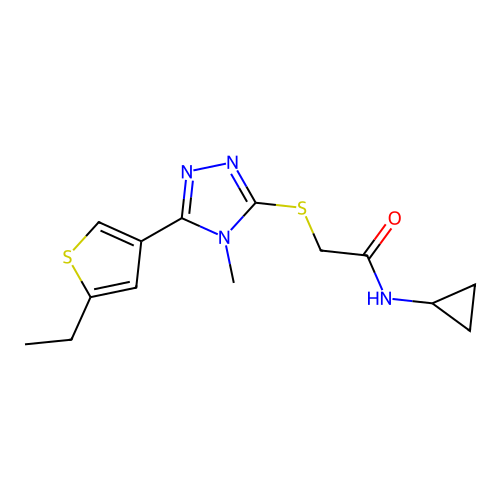 N-cyclopropyl-2-[[5-(5-ethylthiophen-3-yl)-4-methyl-1,2,4-triazol-3-yl]sulfanyl]acetamide structure