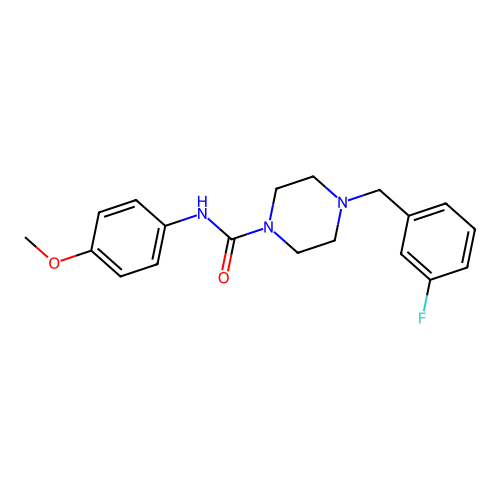 4-[(3-fluorophenyl)methyl]-N-(4-methoxyphenyl)piperazine-1-carboxamide structure
