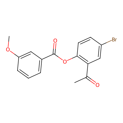 Benzoic acid, 3-methoxy-, 2-acetyl-4-bromophenyl ester structure