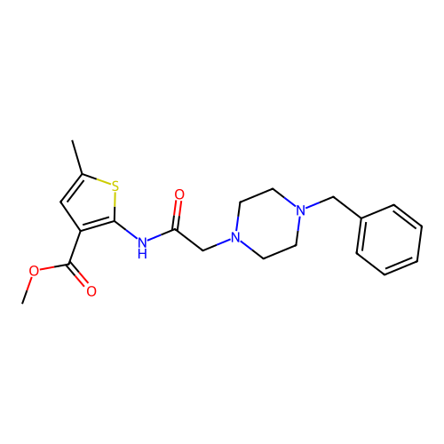 Methyl 5-methyl-2-{2-[4-benzylpiperazinyl]acetylamino}thiophene-3-carboxylate structure