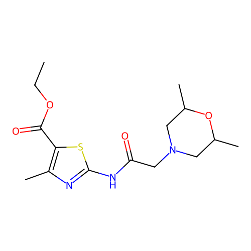 Ethyl 2-[[2-(2,6-dimethylmorpholin-4-yl)acetyl]amino]-4-methyl-1,3-thiazole-5-carboxylate structure