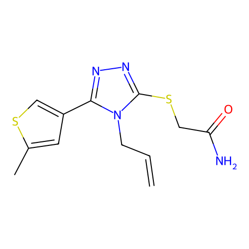2-[[5-(5-methylthiophen-3-yl)-4-prop-2-enyl-1,2,4-triazol-3-yl]sulfanyl]acetamide structure