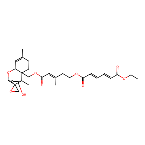Trichothec-9-ene-4,15-diol, 12,13-epoxy-, 15-(5-((6-ethoxy-1,6-dioxo-2,4-hexadienyl)oxy)-3-methyl-2-pentenoate), (4beta,15(2E,5(2E,4E)))- structure