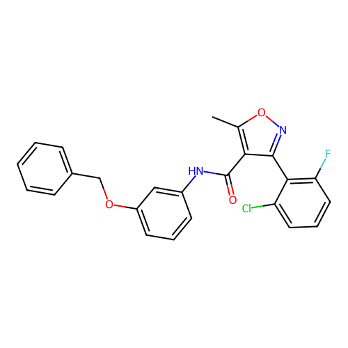 N-[3-(benzyloxy)phenyl]-3-(2-chloro-6-fluorophenyl)-5-methyl-1,2-oxazole-4-carboxamide structure
