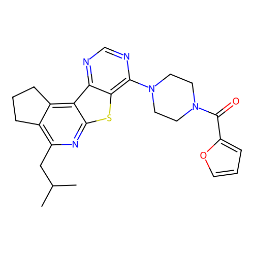 furan-2-yl(4-(4-isobutyl-2,3-dihydro-1H-cyclopenta[4',5']pyrido[3',2':4,5]thieno[3,2-d]pyrimidin-7-yl)piperazin-1-yl)methanone structure