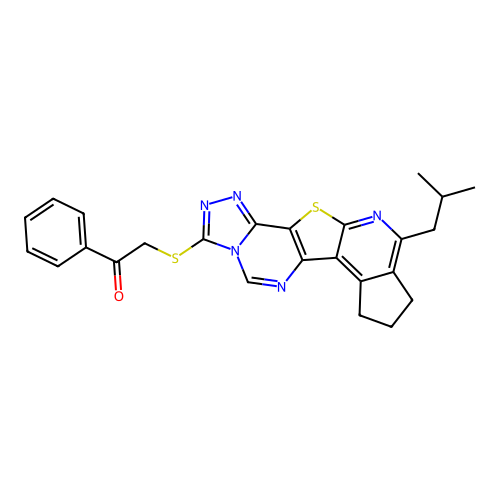 2-((10-isobutyl-8,9-dihydro-7H-cyclopenta[4',5']pyrido[3',2':4,5]thieno[2,3-e][1,2,4]triazolo[4,3-c]pyrimidin-3-yl)thio)-1-phenylethanone structure