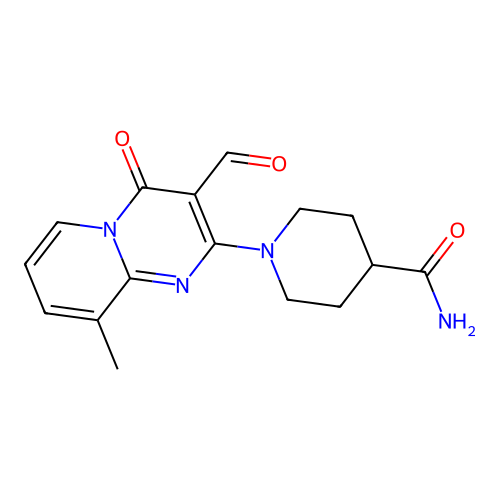 1-{3-formyl-9-methyl-4-oxo-4H-pyrido[1,2-a]pyrimidin-2-yl}piperidine-4-carboxamide structure