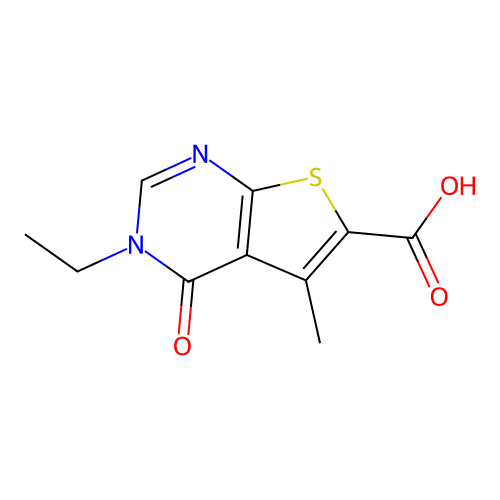 3-Ethyl-5-methyl-4-oxo-6-thieno[2,3-d]pyrimidinecarboxylic acid structure