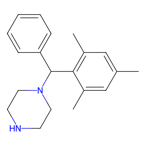 1-[Phenyl-(2,4,6-trimethylphenyl)methyl]piperazine structure