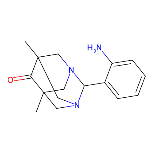 (1R,3S,5r,7r)-2-(2-aminophenyl)-5,7-dimethyl-1,3-diazaadamantan-6-one structure