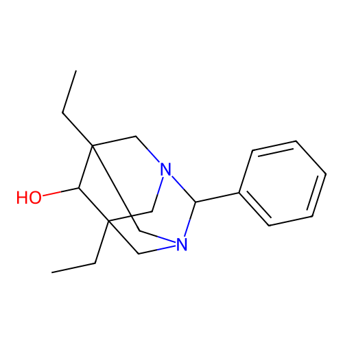 (1r,5R,7S)-5,7-diethyl-2-phenyl-1,3-diazaadamantan-6-ol structure