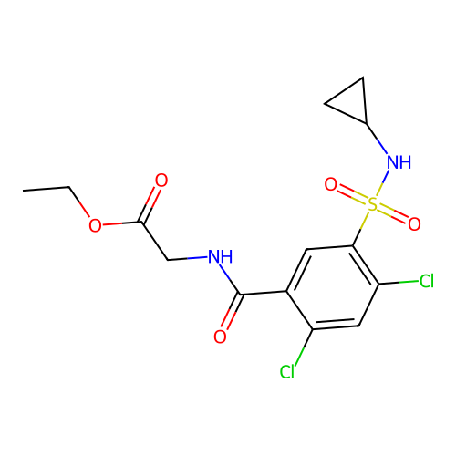 ethyl 2-(2,4-dichloro-5-(N-cyclopropylsulfamoyl)benzamido)acetate structure