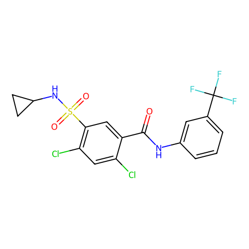 2,4-dichloro-5-(cyclopropylsulfamoyl)-N-[3-(trifluoromethyl)phenyl]benzamide structure