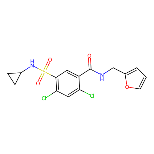 2,4-dichloro-5-(cyclopropylsulfamoyl)-N-(furan-2-ylmethyl)benzamide structure