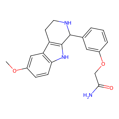 2-[3-(6-methoxy-2,3,4,9-tetrahydro-1H-beta-carbolin-1-yl)phenoxy]acetamide structure