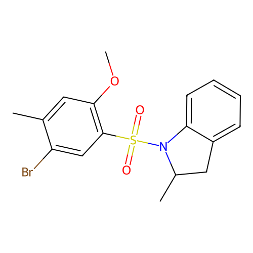 1-(5-bromo-2-methoxy-4-methylbenzenesulfonyl)-2-methyl-2,3-dihydro-1H-indole structure