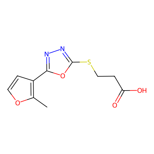 3-{[5-(2-Methylfuran-3-yl)-1,3,4-oxadiazol-2-yl]sulfanyl}propanoic acid structure