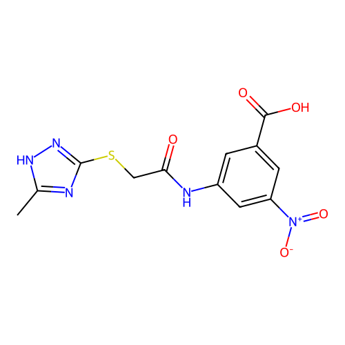 3-[[2-[(3-Methyl-1H-1,2,4-triazol-5-yl)thio]acetyl]amino]-5-nitrobenzoic acid structure