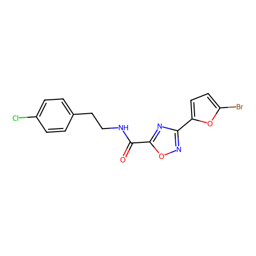 3-(5-bromofuran-2-yl)-N-[2-(4-chlorophenyl)ethyl]-1,2,4-oxadiazole-5-carboxamide structure