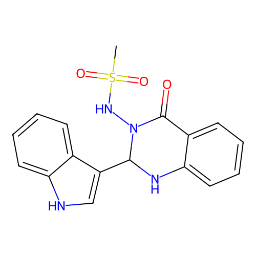 N-[2-(1H-indol-3-yl)-4-oxo-1,2-dihydroquinazolin-3-yl]methanesulfonamide structure