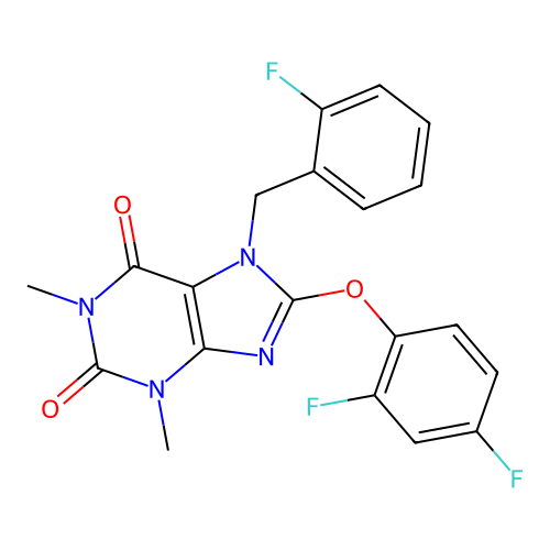 8-(2,4-Difluorophenoxy)-7-[(2-fluorophenyl)methyl]-1,3-dimethylpurine-2,6-dione structure