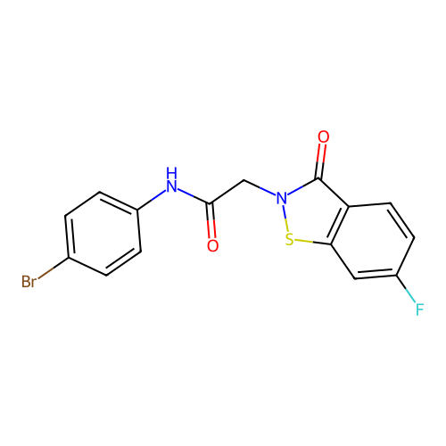 N-(4-Bromophenyl)-6-fluoro-3-oxo-1,2-benzisothiazole-2(3H)-acetamide structure