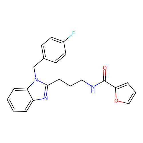 N-[3-[1-[(4-fluorophenyl)methyl]benzimidazol-2-yl]propyl]furan-2-carboxamide structure
