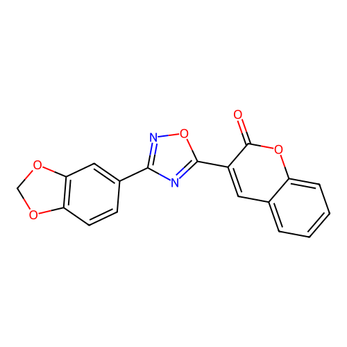 3-[3-(2H-1,3-benzodioxol-5-yl)-1,2,4-oxadiazol-5-yl]-2H-chromen-2-one structure