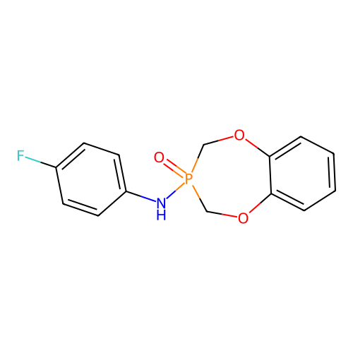 N-(4-fluorophenyl)-3,4-dihydro-2H-1,5,3-benzodioxaphosphepin-3-amine 3-oxide structure
