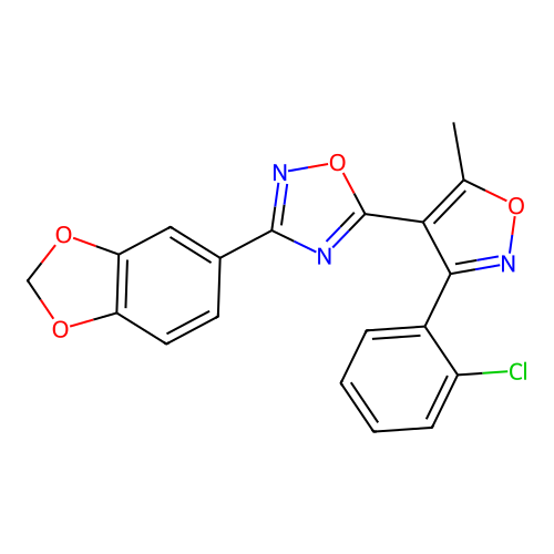 3-(1,3-benzodioxol-5-yl)-5-[3-(2-chlorophenyl)-5-methyl-4-isoxazolyl]-1,2,4-oxadiazole structure