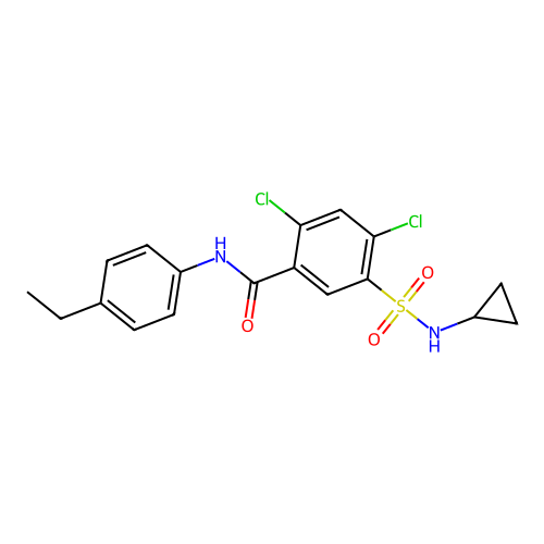 2,4-dichloro-5-(cyclopropylsulfamoyl)-N-(4-ethylphenyl)benzamide structure