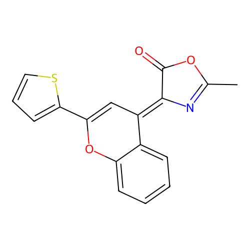 (4Z)-2-methyl-4-(2-thiophen-2-ylchromen-4-ylidene)-1,3-oxazol-5-one structure