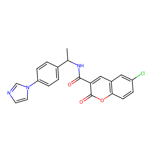 6-chloro-N-{1-[4-(1H-imidazol-1-yl)phenyl]ethyl}-2-oxo-2H-chromene-3-carboxamide structure