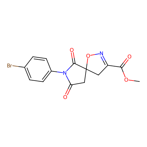 methyl 7-(4-bromophenyl)-6,8-dioxo-1-oxa-2,7-diazaspiro[4.4]non-2-ene-3-carboxylate structure