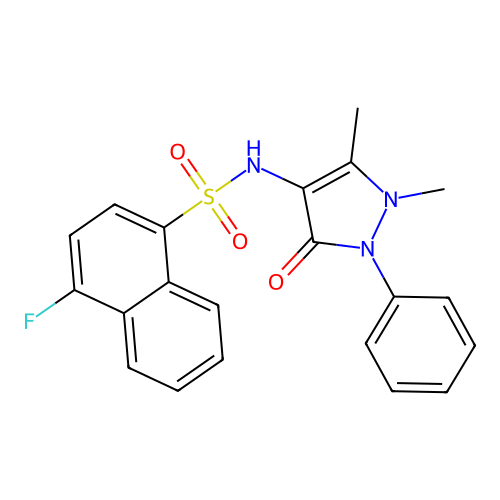 N-(1,5-dimethyl-3-oxo-2-phenylpyrazol-4-yl)-4-fluoronaphthalene-1-sulfonamide structure