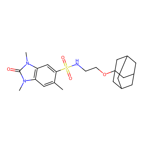 N-[2-(1-adamantyloxy)ethyl]-1,3,6-trimethyl-2-oxobenzimidazole-5-sulfonamide structure