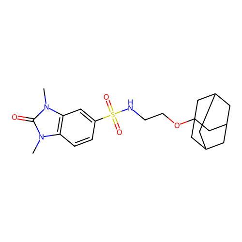 N-[2-(1-adamantyloxy)ethyl]-1,3-dimethyl-2-oxobenzimidazole-5-sulfonamide structure