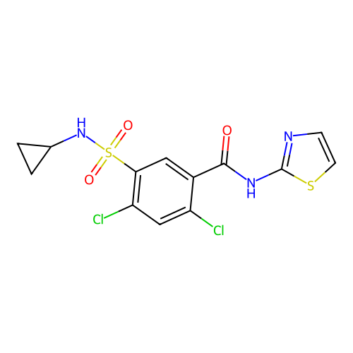 2,4-dichloro-5-(cyclopropylsulfamoyl)-N-(1,3-thiazol-2-yl)benzamide structure
