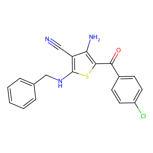 4-Amino-2-(benzylamino)-5-(4-chlorobenzoyl)thiophene-3-carbonitrile structure