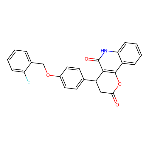 4-{4-[(2-fluorobenzyl)oxy]phenyl}-4,6-dihydro-2H-pyrano[3,2-c]quinoline-2,5(3H)-dione structure