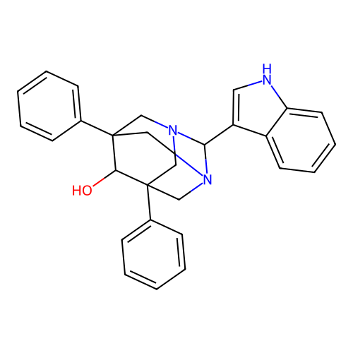 2-(1H-indol-3-yl)-5,7-diphenyl-1,3-diazatricyclo[3.3.1.1~3,7~]decan-6-ol structure