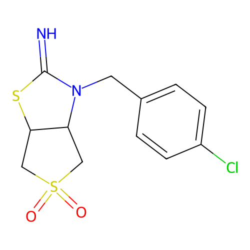 3-(4-chlorobenzyl)tetrahydrothieno[3,4-d][1,3]thiazol-2(3H)-imine 5,5-dioxide structure