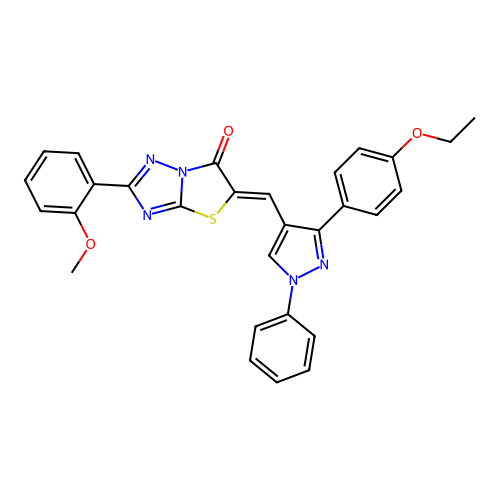 (5Z)-5-{[3-(4-ethoxyphenyl)-1-phenyl-1H-pyrazol-4-yl]methylidene}-2-(2-methoxyphenyl)[1,3]thiazolo[3,2-b][1,2,4]triazol-6(5H)-one structure