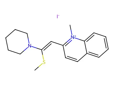 1-Methyl-2-(2-methylsulfanyl-2-piperidin-1-ylethenyl)quinolin-1-ium iodide structure