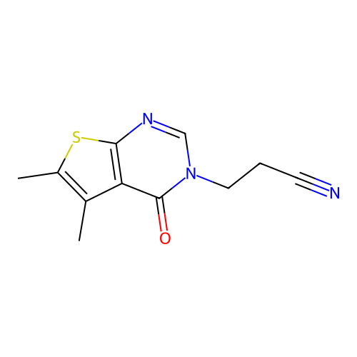 3-{5,6-dimethyl-4-oxo-3H,4H-thieno[2,3-d]pyrimidin-3-yl}propanenitrile structure