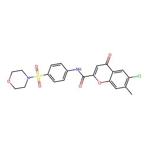 6-chloro-7-methyl-N-(4-(morpholinosulfonyl)phenyl)-4-oxo-4H-chromene-2-carboxamide structure